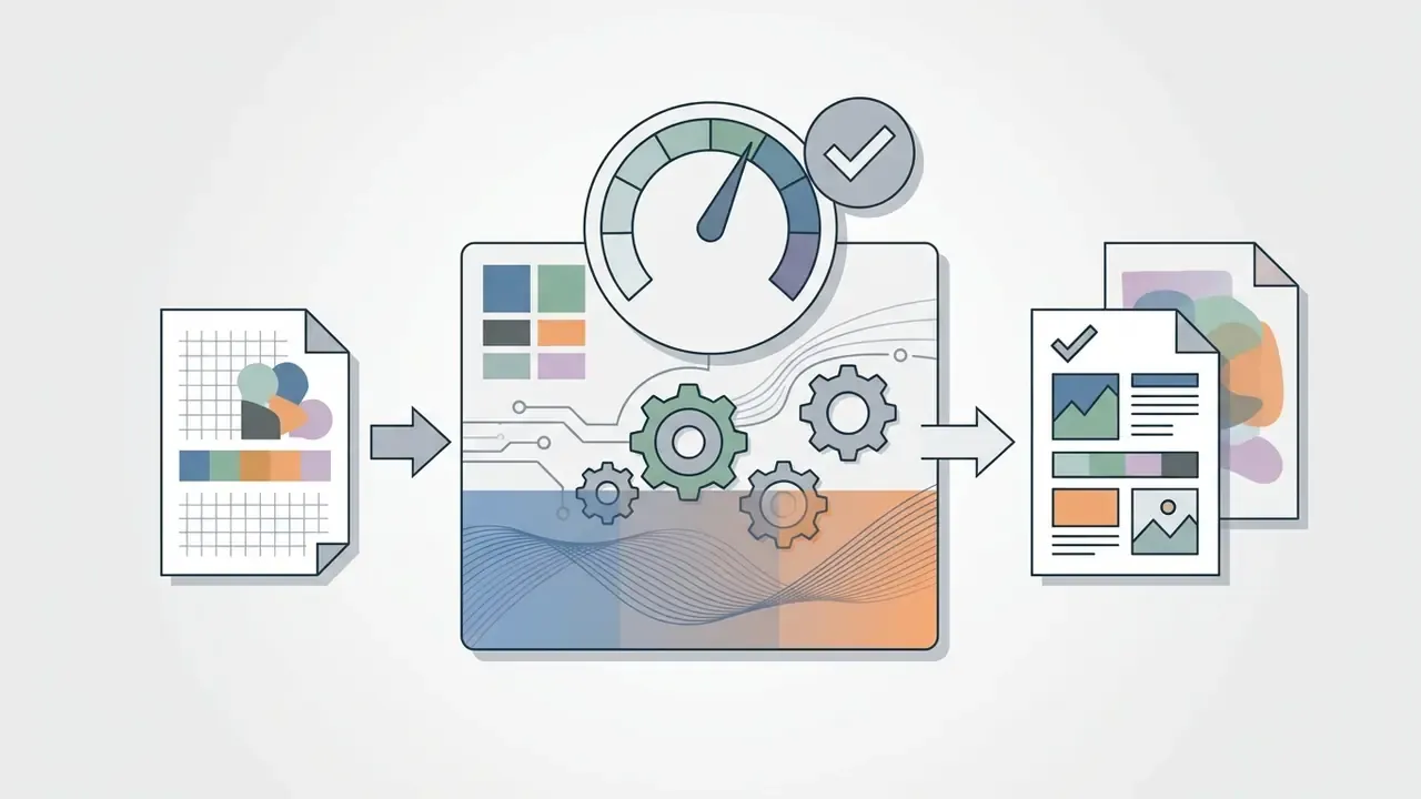 Gauge and gears processing color palettes and documents in an AI photo to anime converter workflow