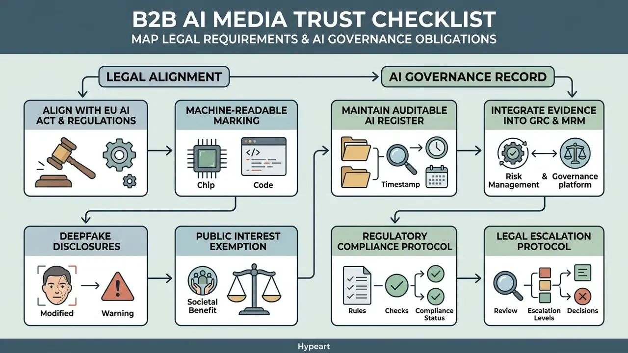 Flowchart showing steps for legal alignment and maintaining an auditable AI governance record