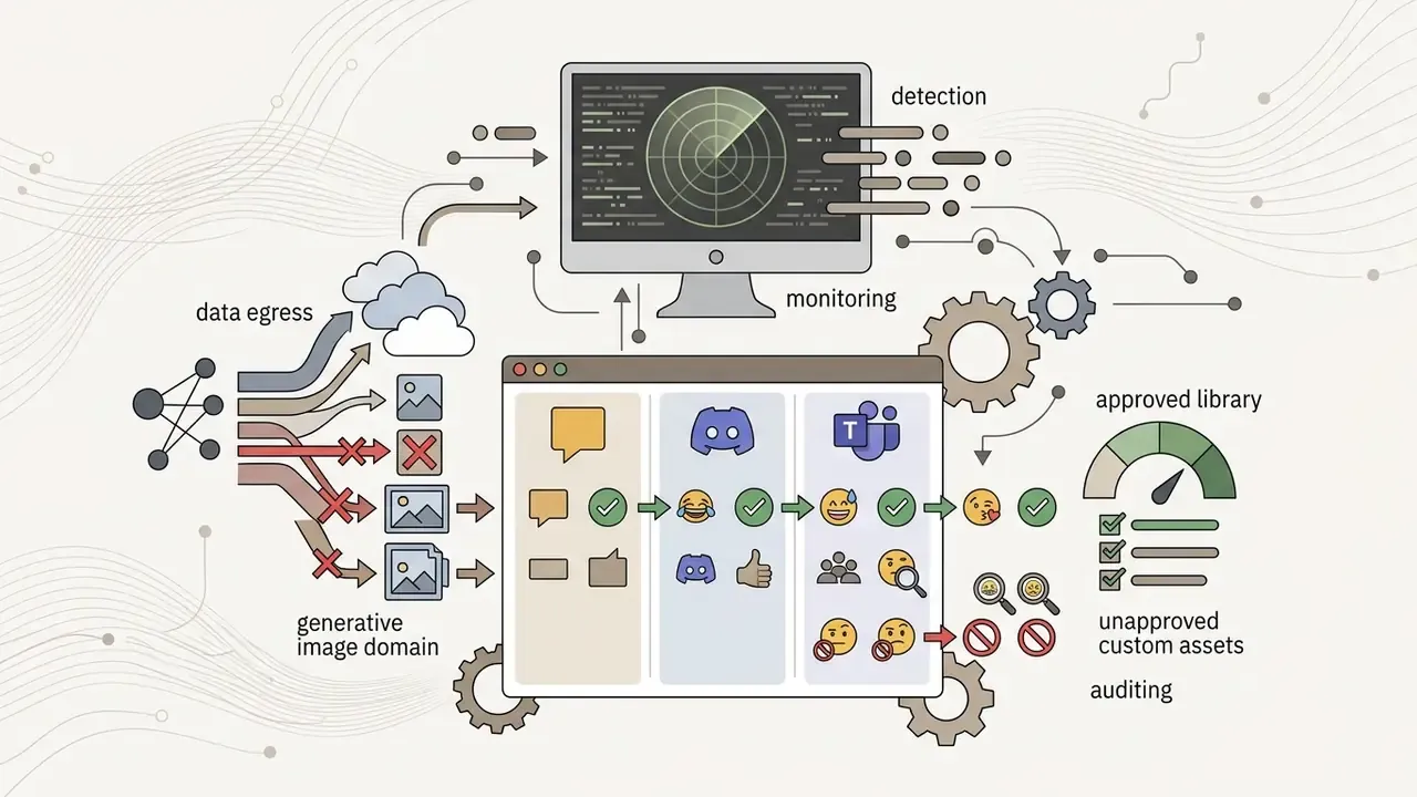 Radar monitor tracking data egress and auditing custom emoji uploads across team communication platforms