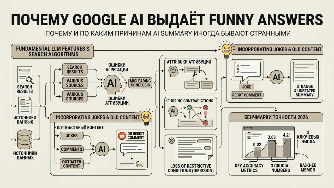 Схема процессов обработки данных, объясняющая причины появления funny Google AI answers в выдаче