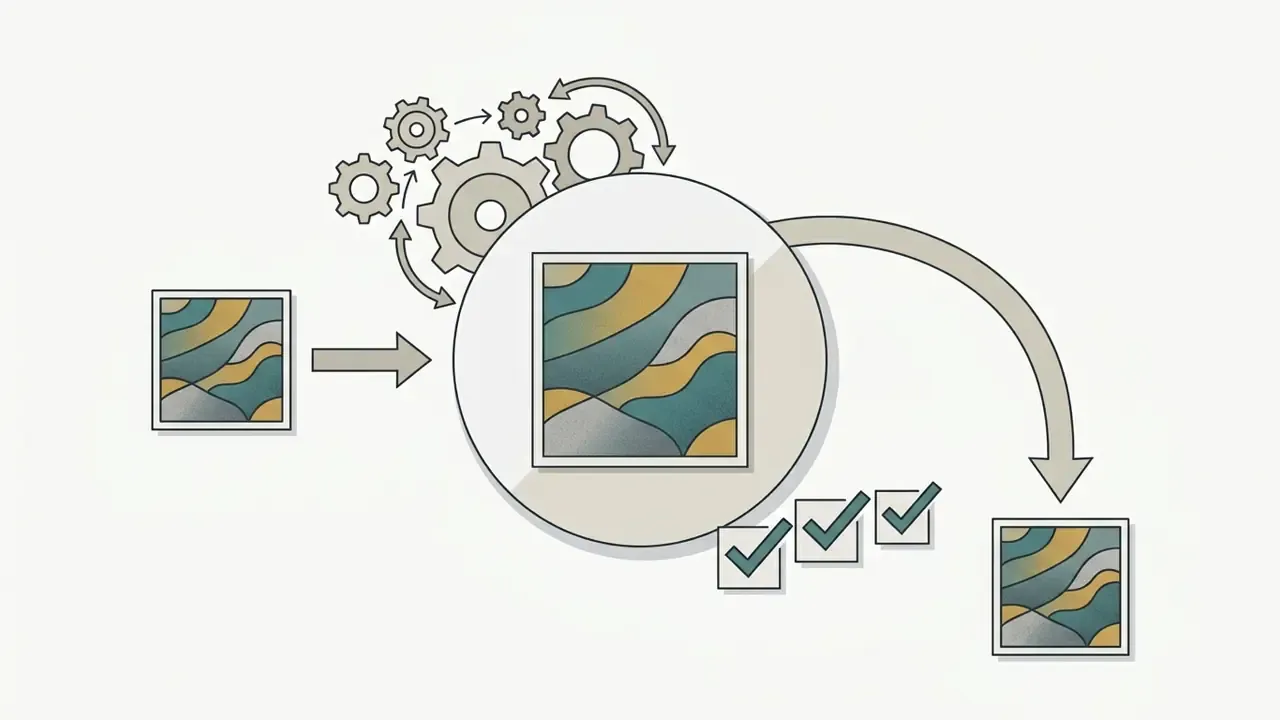 Album cover art being processed through a gear system to anchor the first and final frames of a video