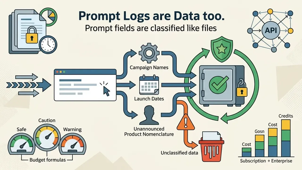 Process flow showing prompt data moving from an input field to a secure vault or a trash bin