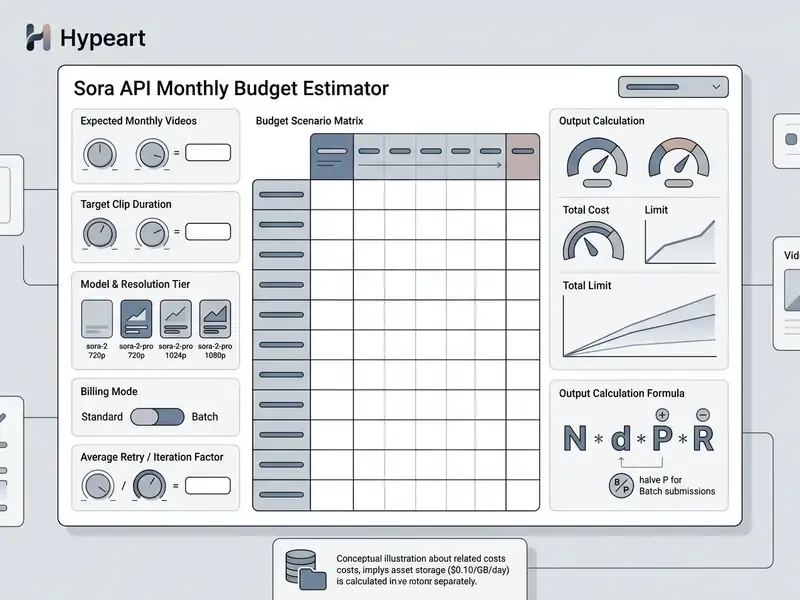 Interactive interface for calculating Sora API costs using adjustable dials and a scenario matrix