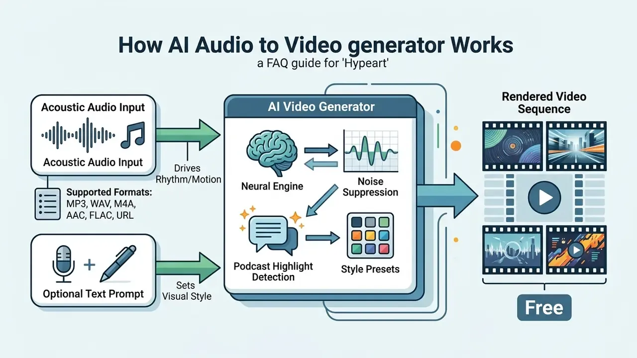 System flow showing audio and text inputs processed by a neural engine into rendered video sequences
