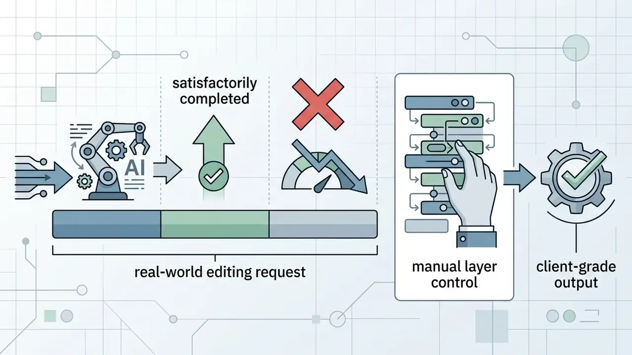 Process flow showing AI automation followed by manual layer control to achieve final project output