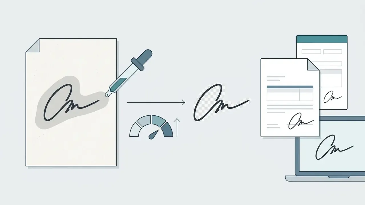 Eyedropper tool sampling a grey paper tint from a signature to create a transparent file for documents