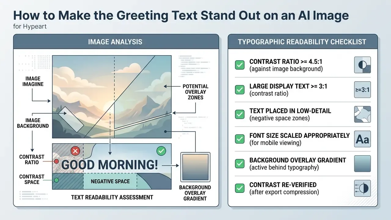 Technical infographic detailing contrast and negative space requirements for legible text on visuals