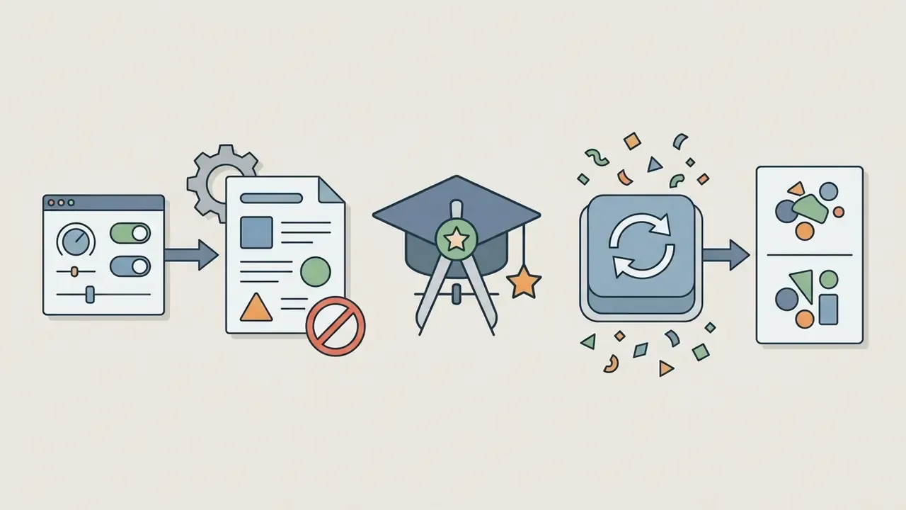 Simplified controls and a randomize button creating varied geometric designs for educational use