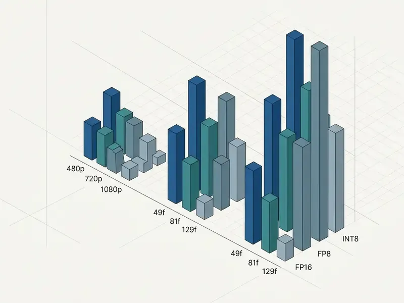 Bar chart showing VRAM usage for open source AI video generation across resolutions and frame counts