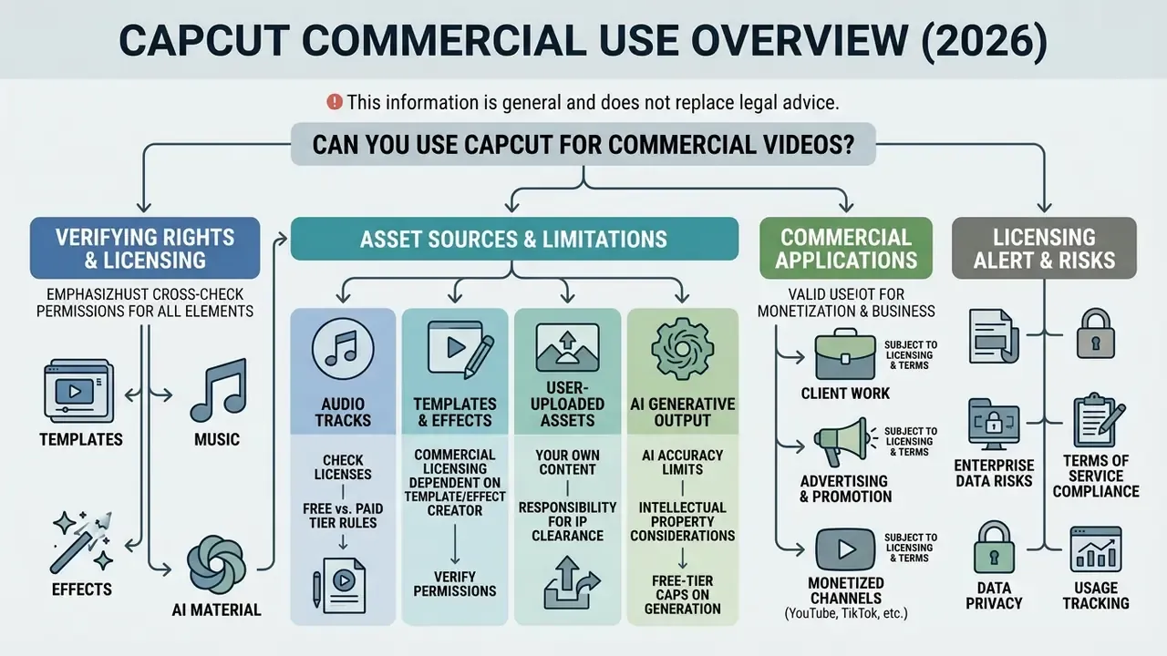 Summary of commercial usage rights, asset licensing, and legal risks for CapCut video editor