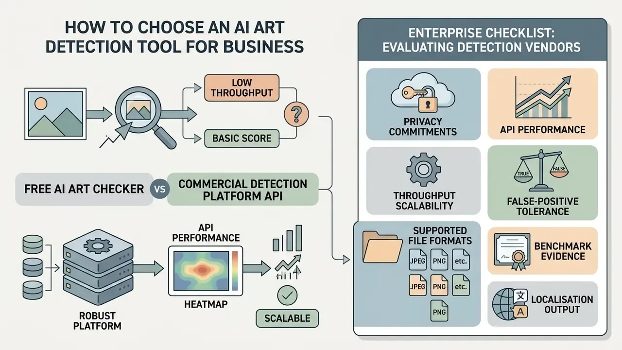 Comparison between basic checkers and enterprise platforms alongside a vendor evaluation checklist