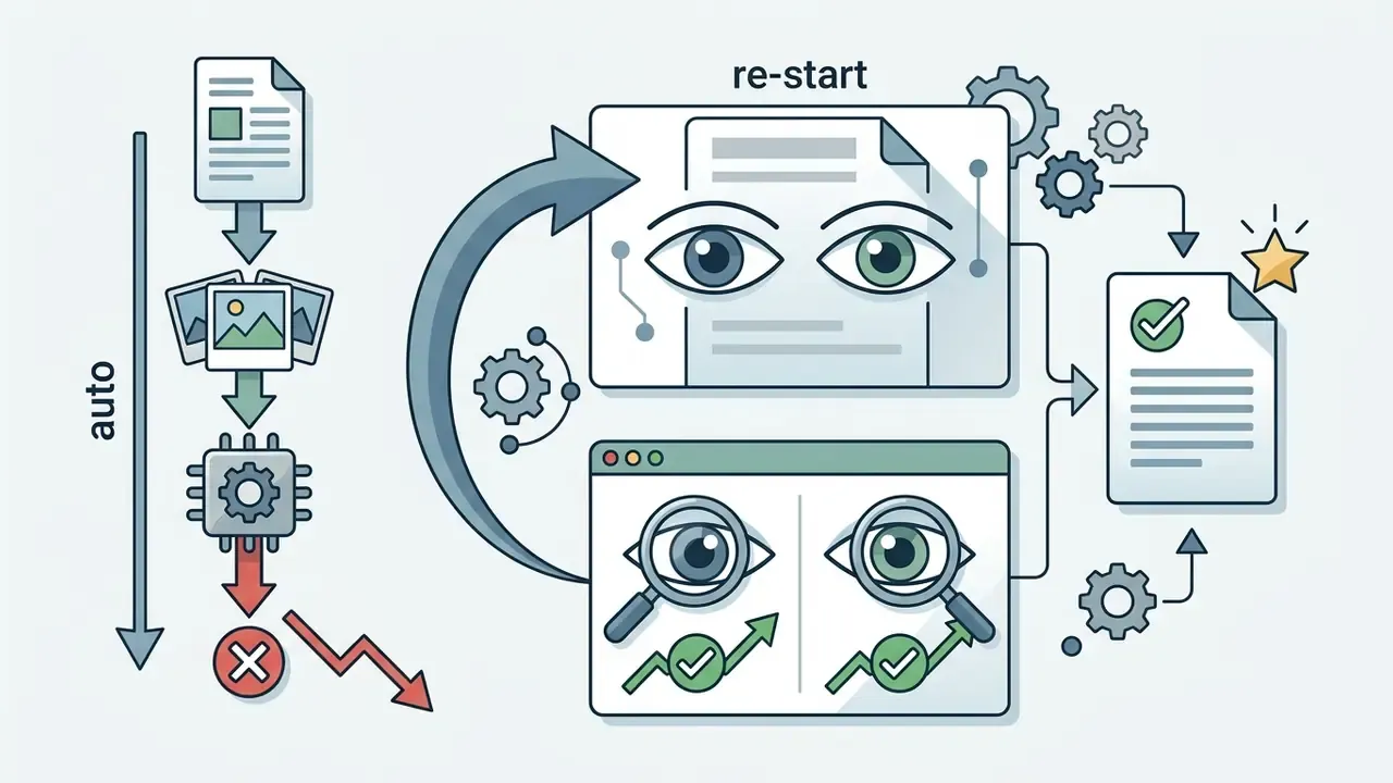 Cycle showing a failed automated process looping back to manual inspection of individual eyes