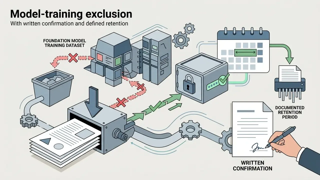 Data flow showing documents diverted from model training into a secure vault with signed confirmation