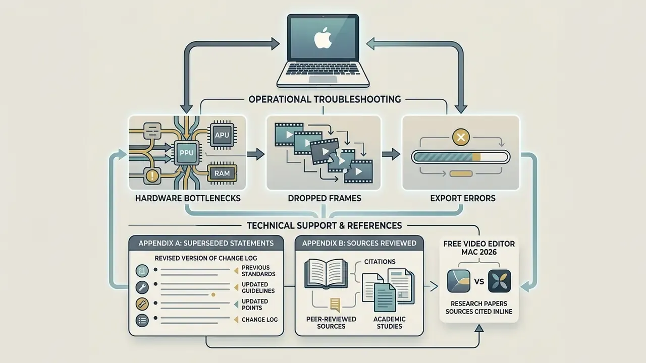 Diagram mapping hardware bottlenecks and software errors to technical support references and appendices