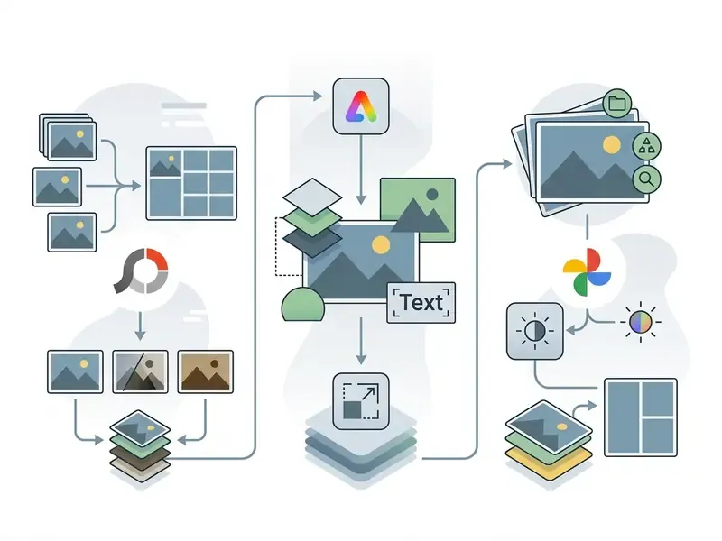 Diagram showing how everyday tasks split across PhotoScape X, Adobe Express, and Google Photos on Mac
