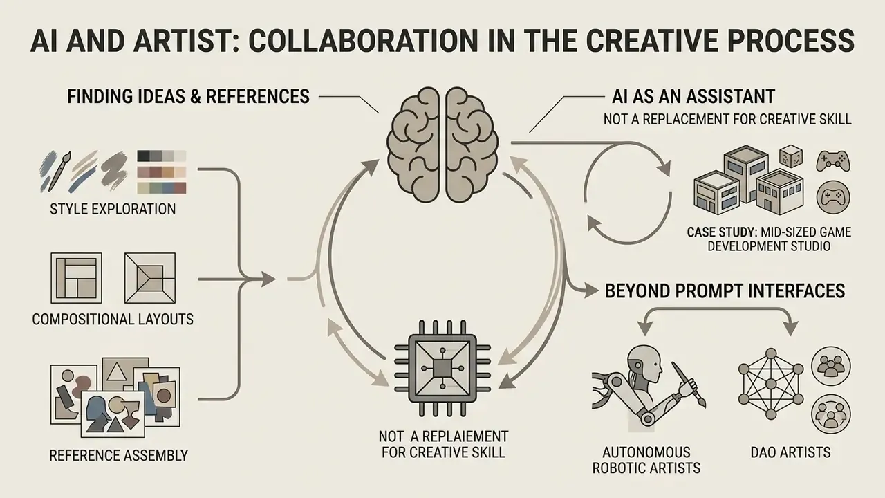 Circular diagram showing the collaborative loop between human brain and machine for creative workflows