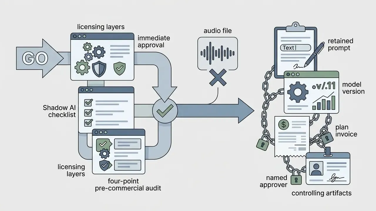 Process flow showing licensing and audit steps leading to documented controlling artifacts