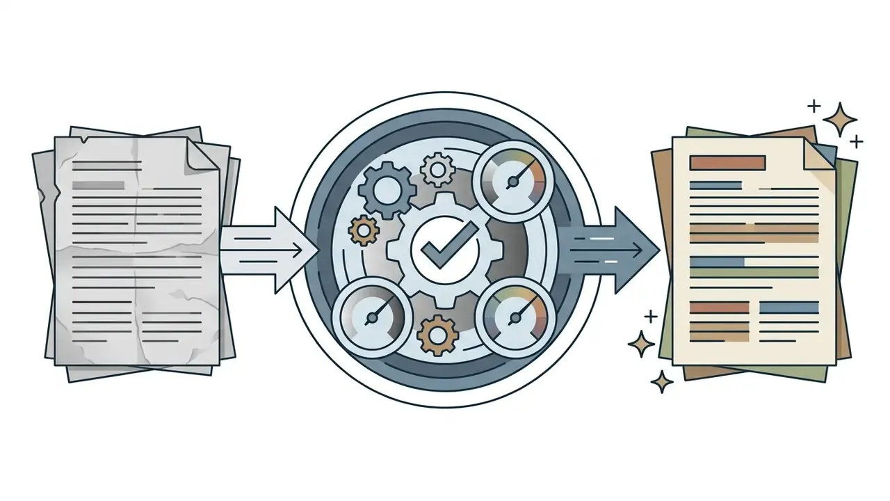 Monochrome document passing through a central gear and gauge mechanism to emerge as a vibrant color print
