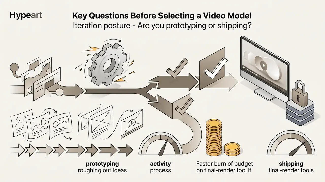 Visual comparison of prototyping versus shipping workflows for AI video generation and budget impact