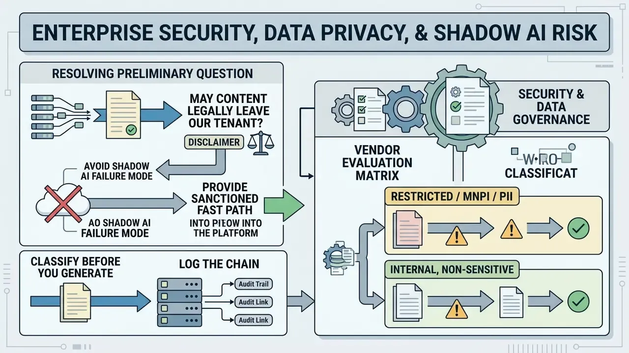 Flowchart outlining data governance steps for evaluating AI vendors and managing sensitive information