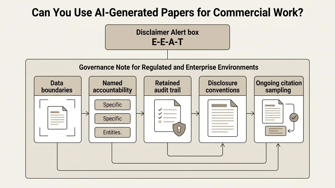 Flowchart showing governance steps for enterprise document creation including data boundaries and audit trails