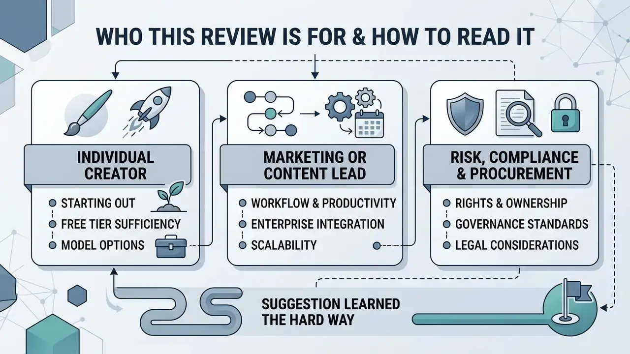 Infographic outlining reader personas for NightCafe AI including individual creators and enterprise leads
