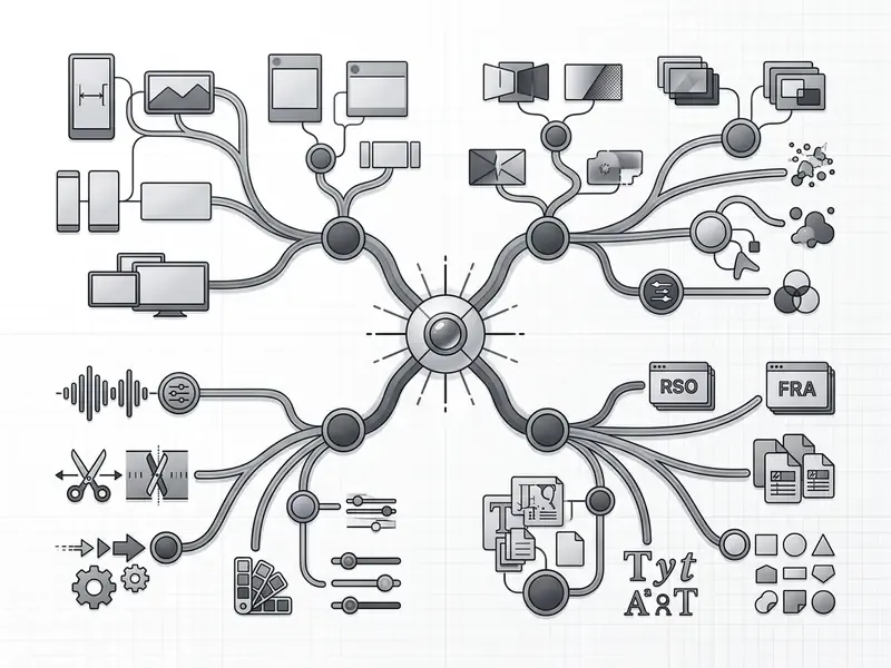 Mind map diagram illustrating various CapCut video editor features through interconnected icons