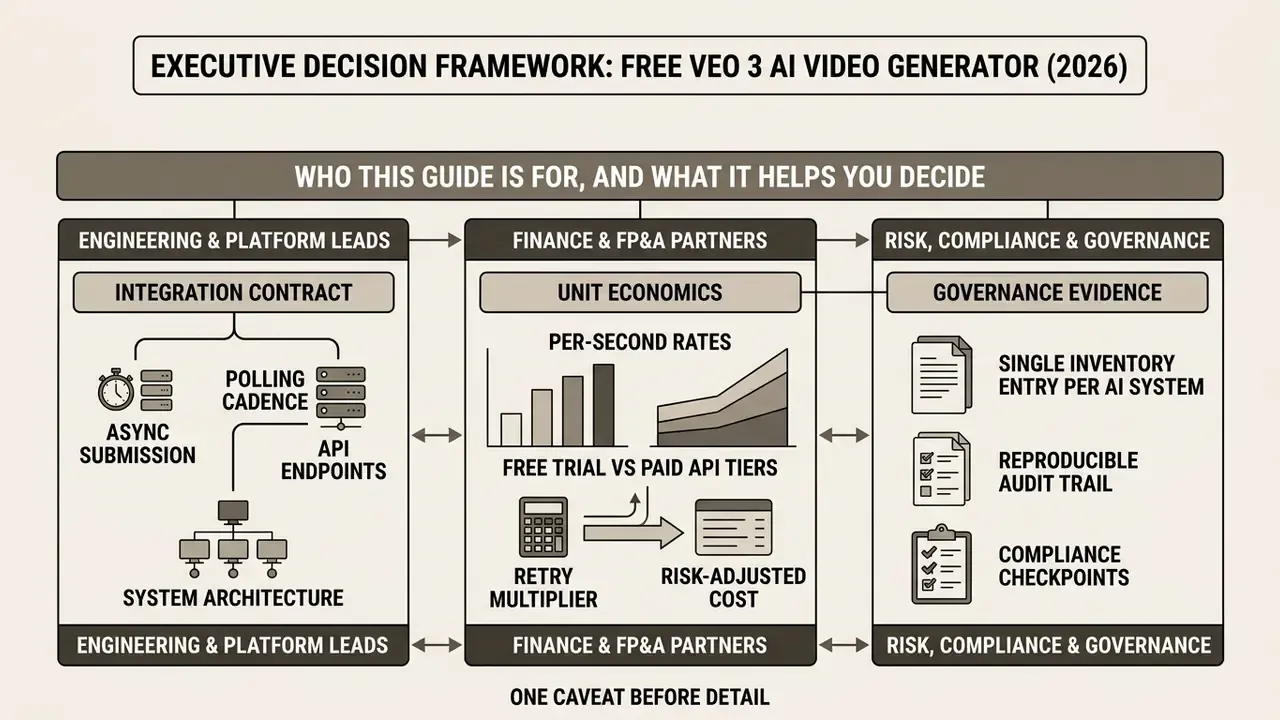 Flowchart outlining technical, financial, and compliance decision points for the Veo 3 AI video generator