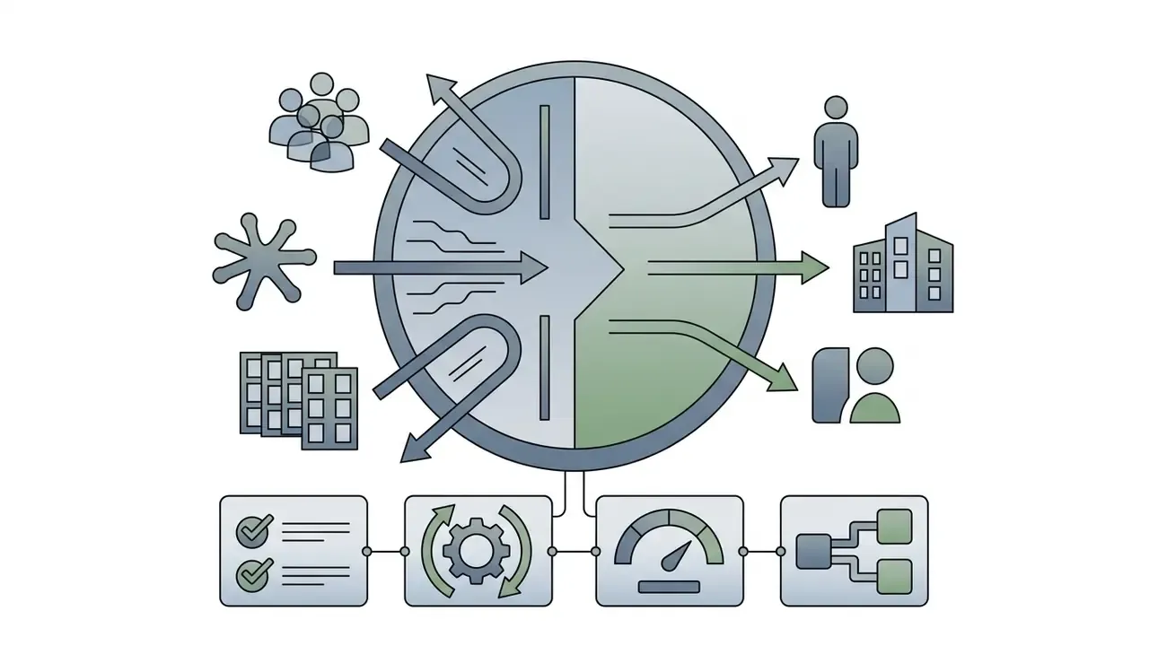 Circular processor receiving multiple inputs and distributing them to distinct output categories