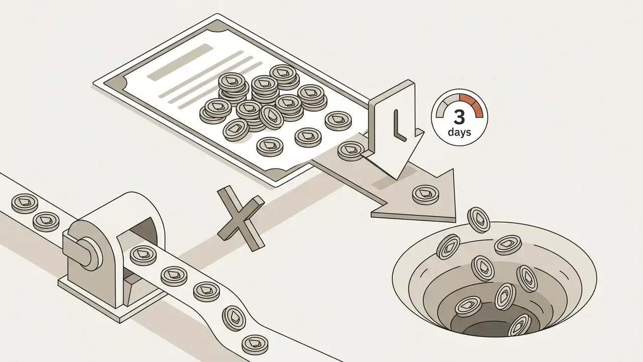 Coins draining into a hole next to a three day timer representing expiring AI video generation credits