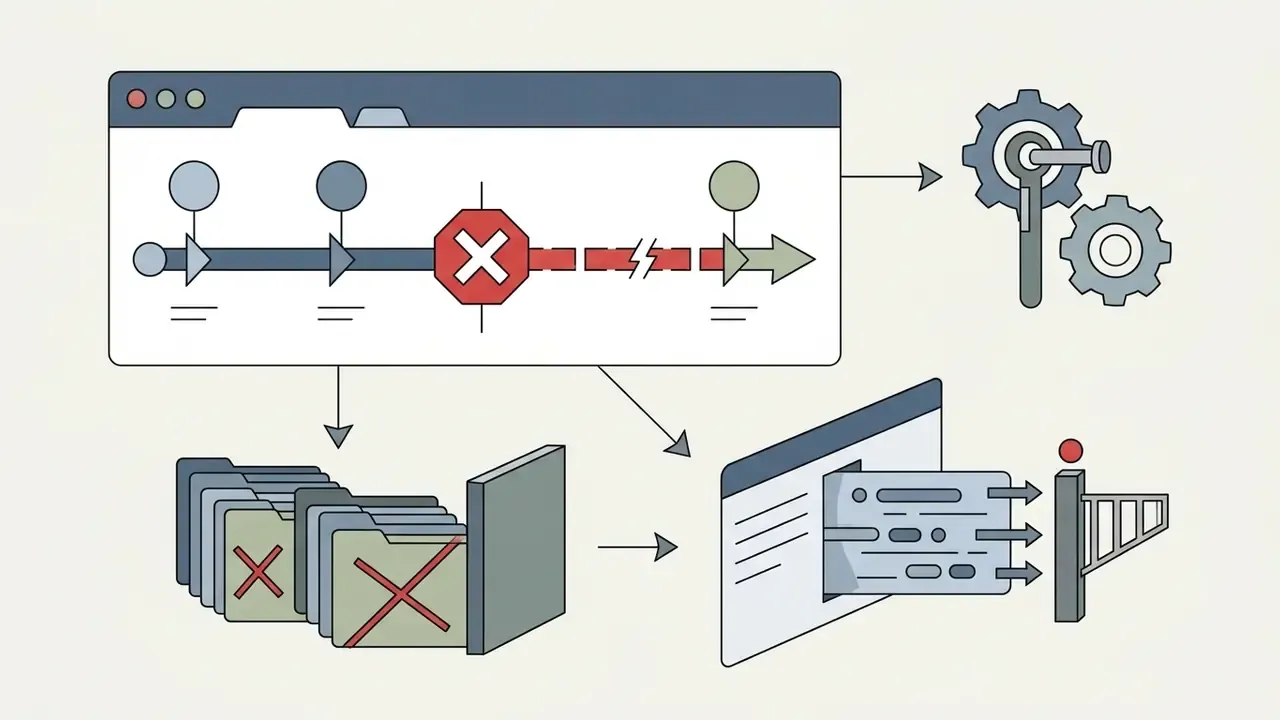 Software pipeline interrupted by a stop sign leading to blocked file storage and restricted data exports