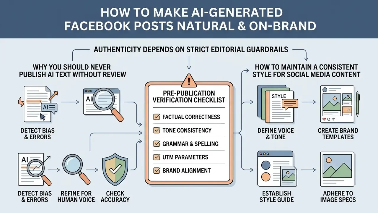 Checklist for reviewing AI content to ensure factual accuracy and consistent brand voice