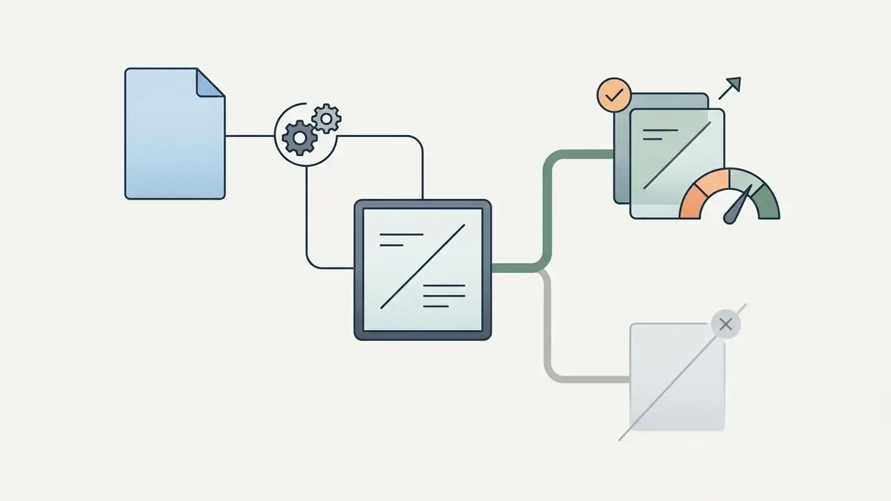 Document flowing through a gear processor to split into verified results and an excluded output