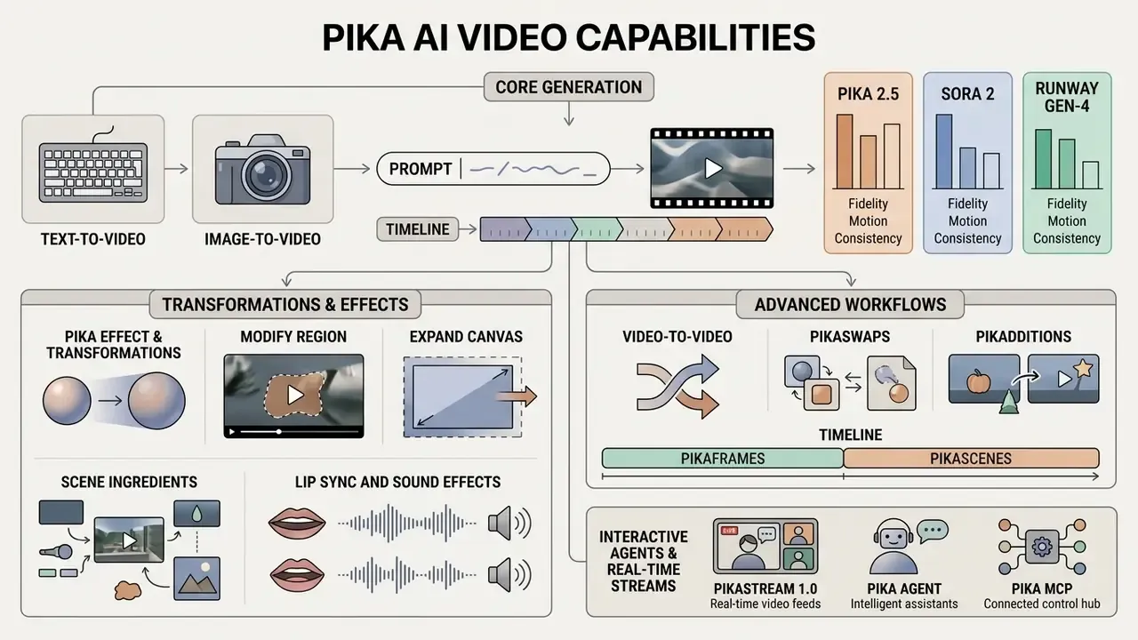 Infographic detailing video transformation tools, advanced editing workflows, and real-time stream features