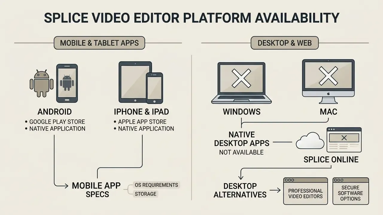 Comparison chart showing mobile app availability versus lack of desktop and web support