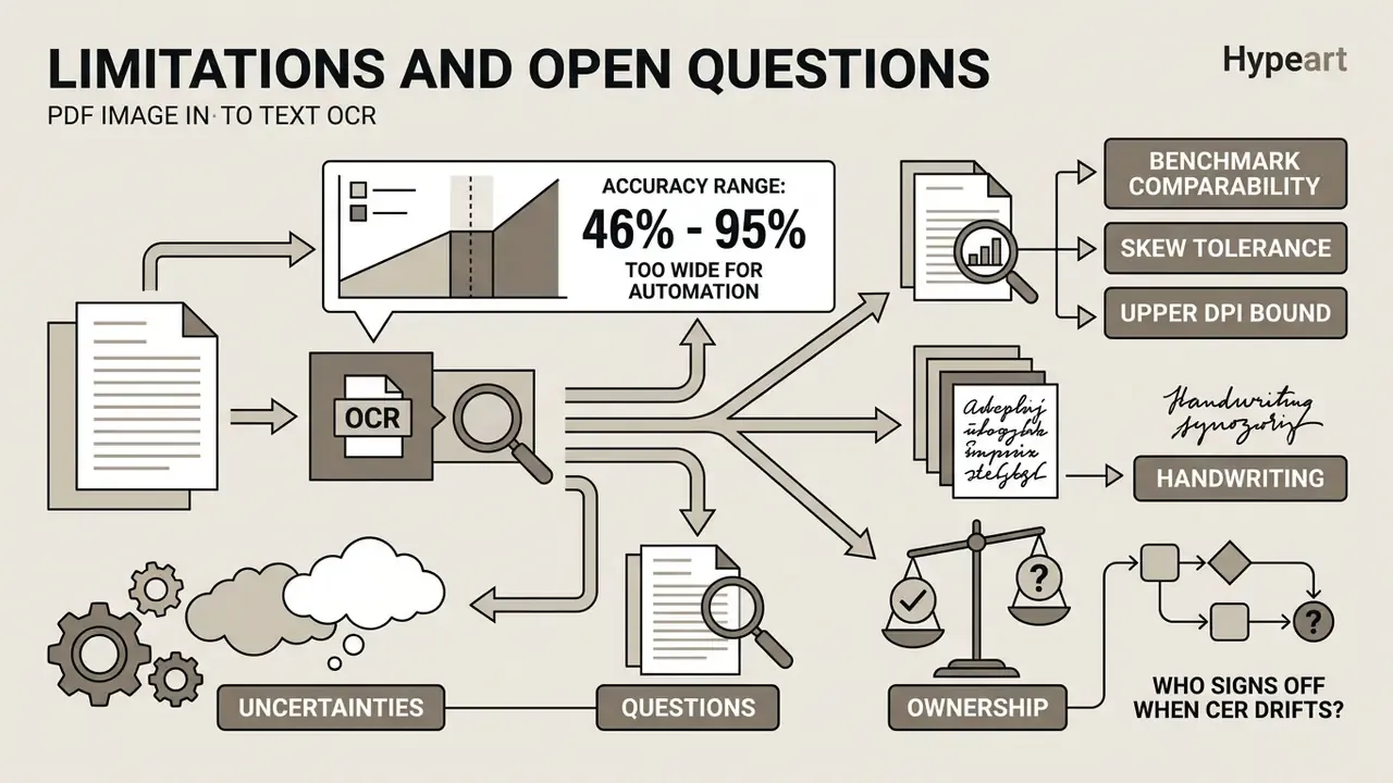 Infographic mapping technical challenges and ownership questions in automated document processing