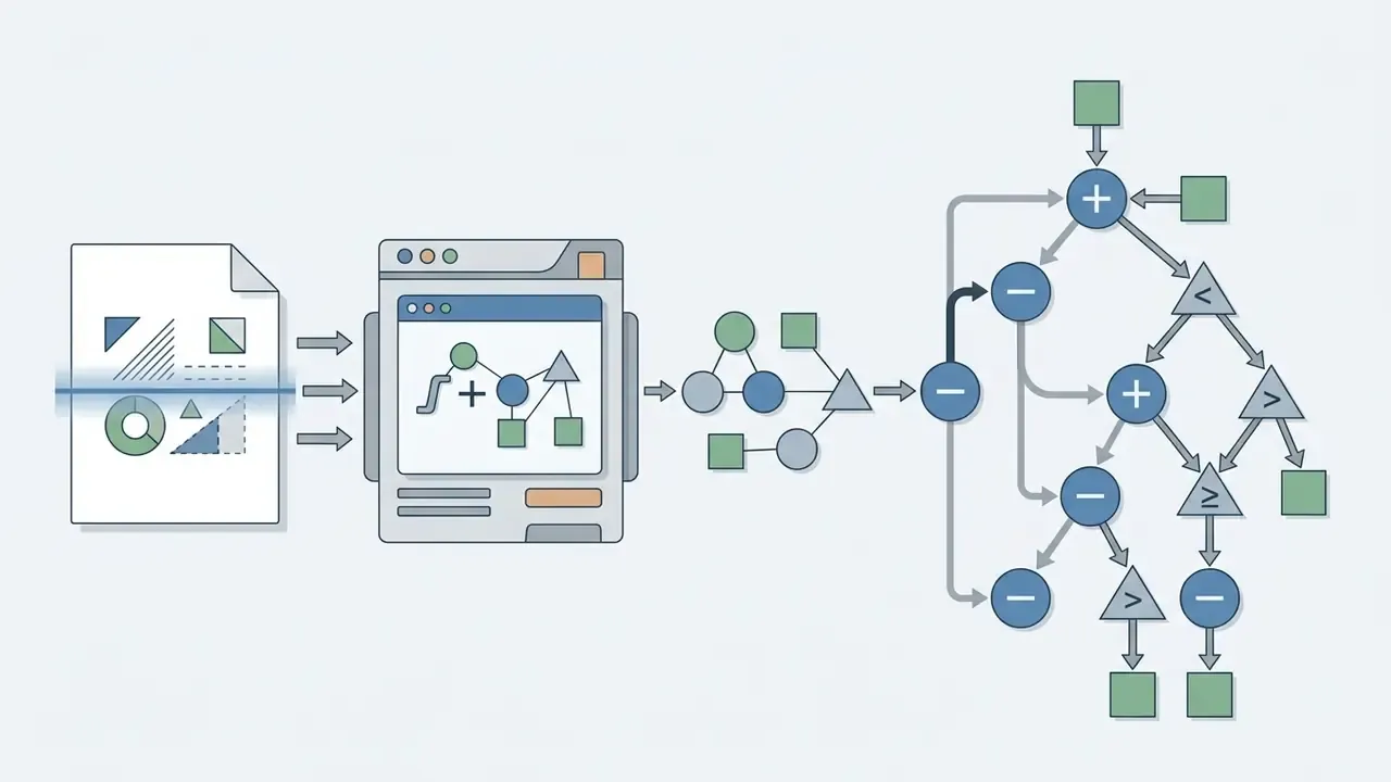 Document scanning process converting mathematical expressions into a complex dependency graph of nodes