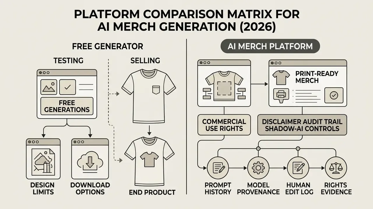 Comparison matrix contrasting free generation tools against professional platforms for apparel design