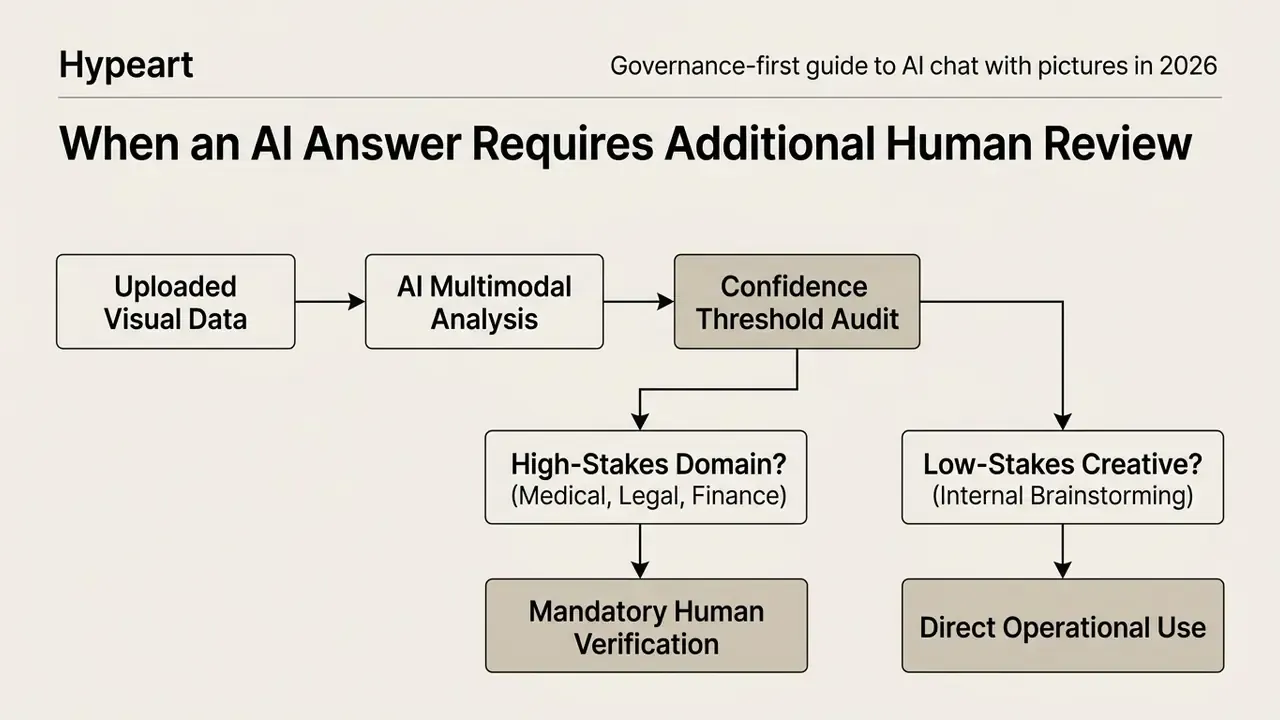 Flowchart showing a decision process for routing AI outputs based on risk and human verification needs