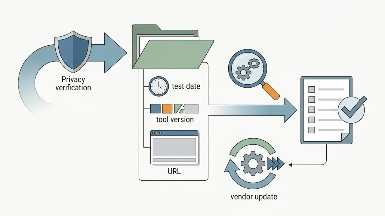 Flowchart showing data recording from a privacy check into a folder for future vendor updates