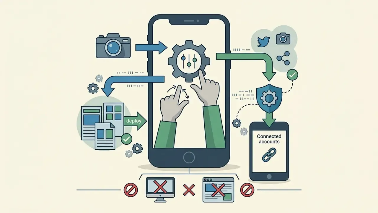 Hands interacting with a smartphone screen to edit video and link social media accounts in CapCut