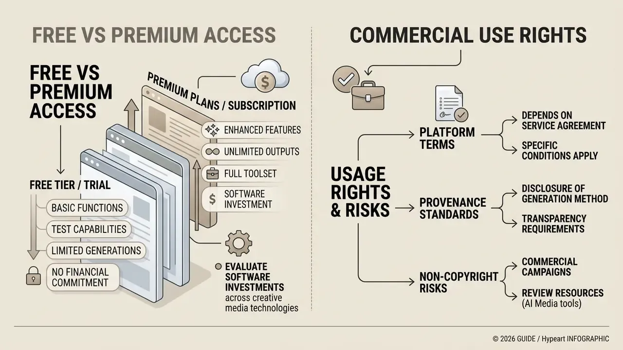 Comparison chart showing free versus premium access and commercial usage rights for a baby picture generator