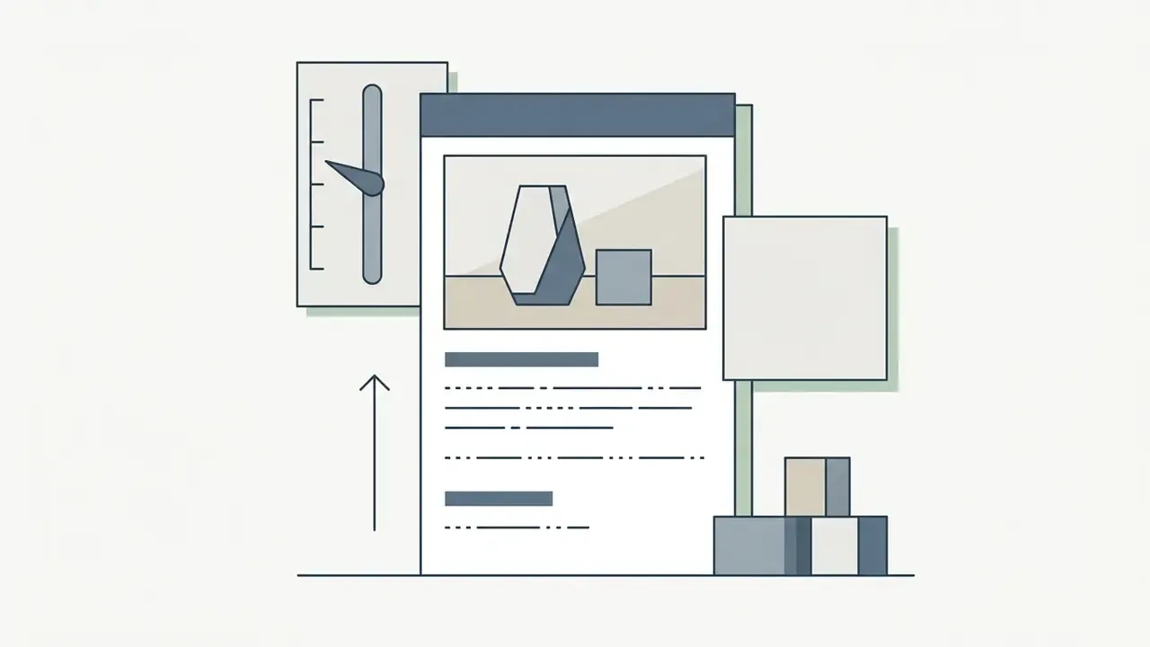Product photo of a vase and box next to a slider control and an upward arrow for motion adjustment
