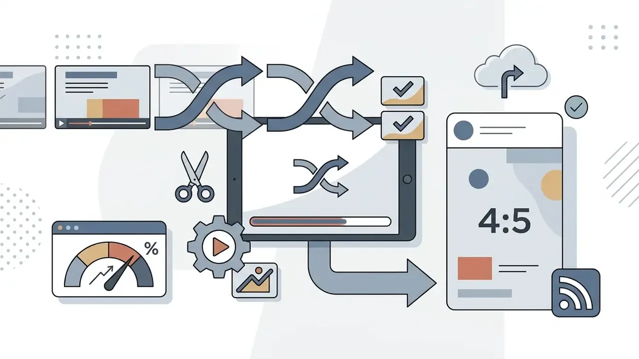 Tablet interface processing video clips into a 4:5 aspect ratio mobile feed format