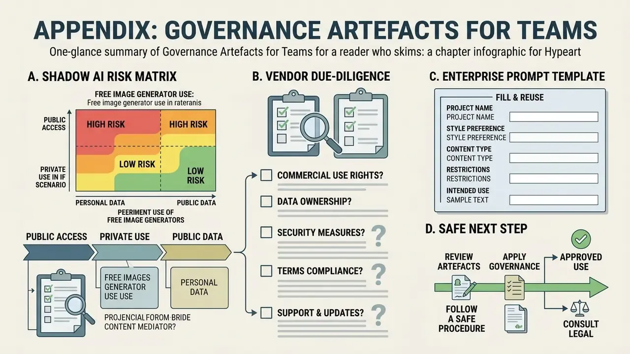 Summary of governance tools including a risk matrix, vendor checklist, prompt template, and process steps