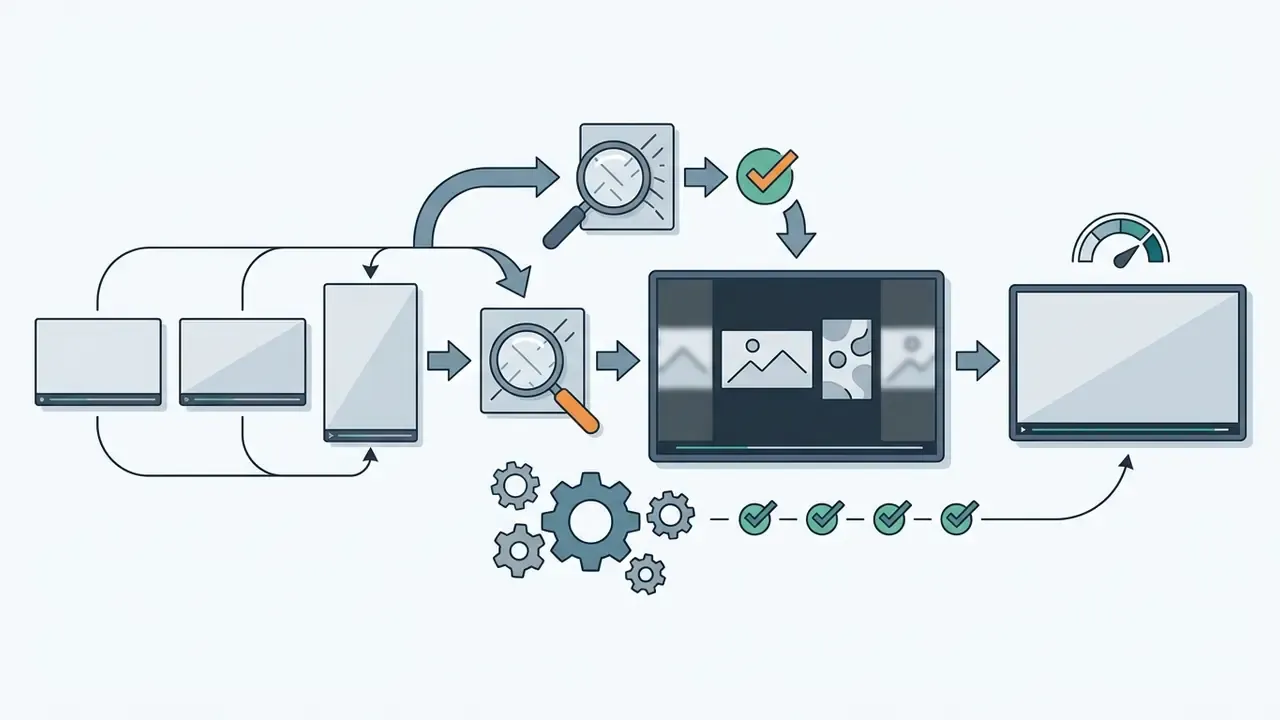 Video clips of different orientations being analyzed and centered on a screen with blurred side padding