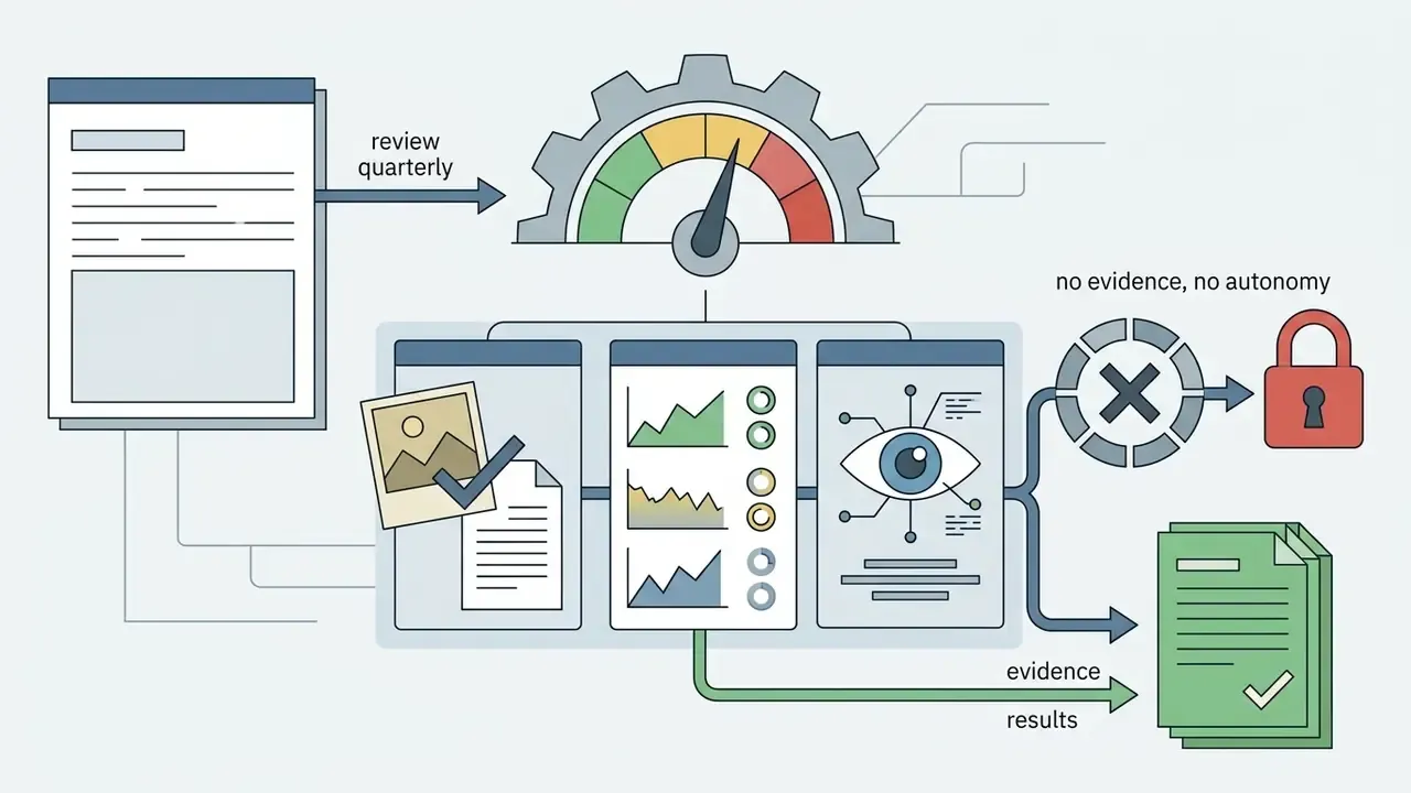 Quarterly review process showing data analysis leading to either a locked status or approved documentation