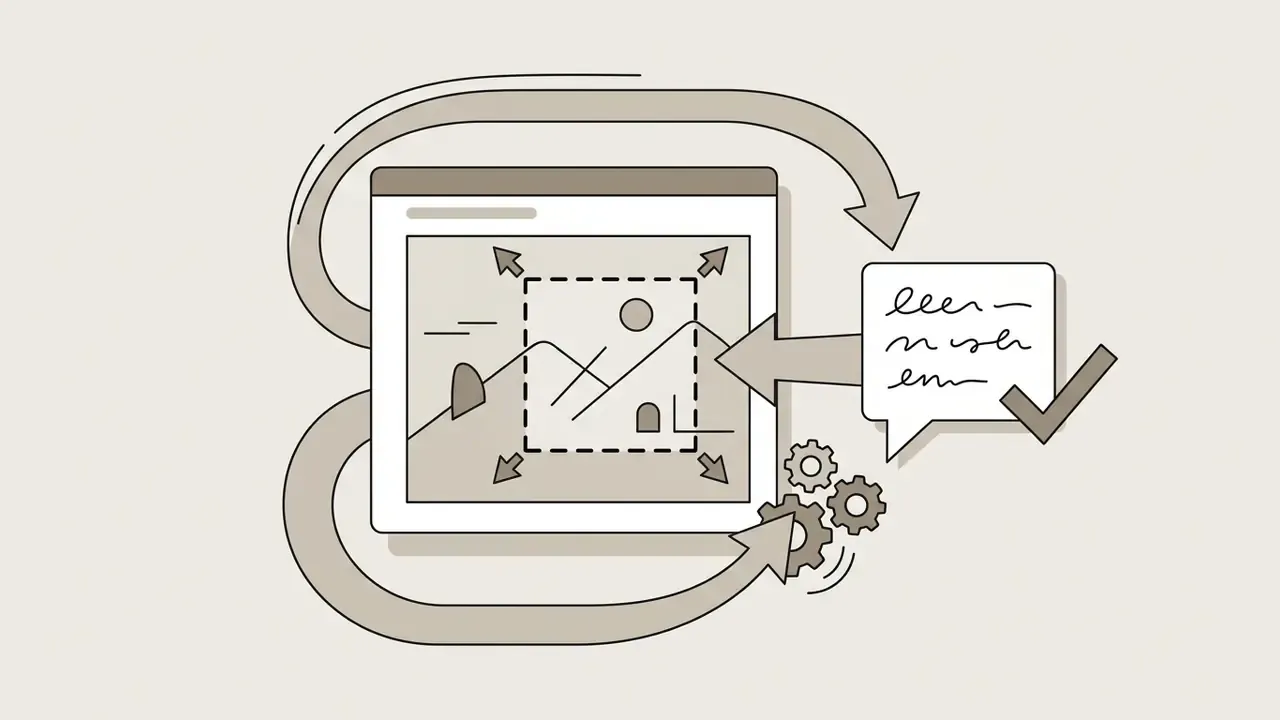 Screen showing a bounding box for image editing with arrows and a text prompt bubble for manual control