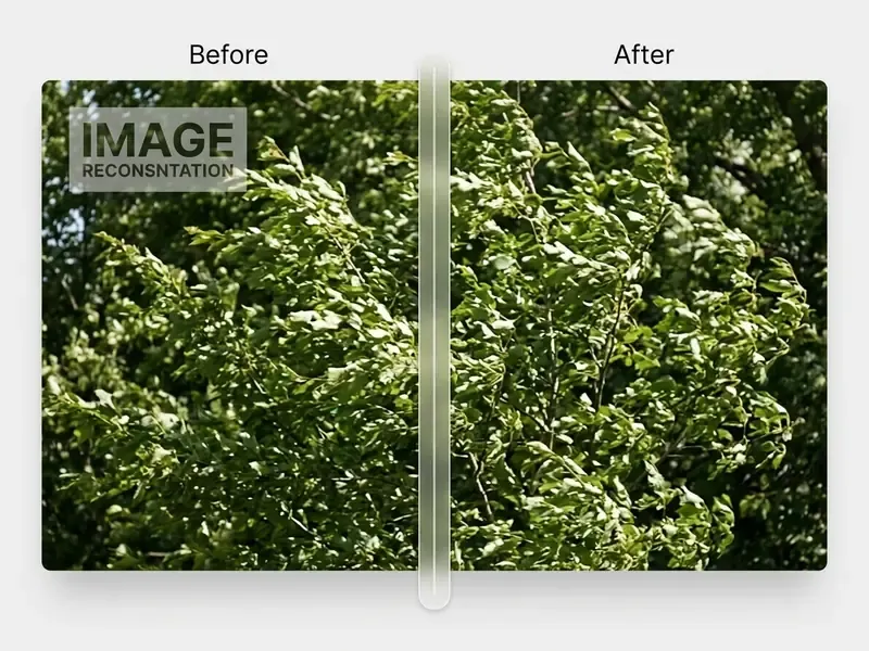 Comparison slider showing foliage before and after using an online video watermark remover