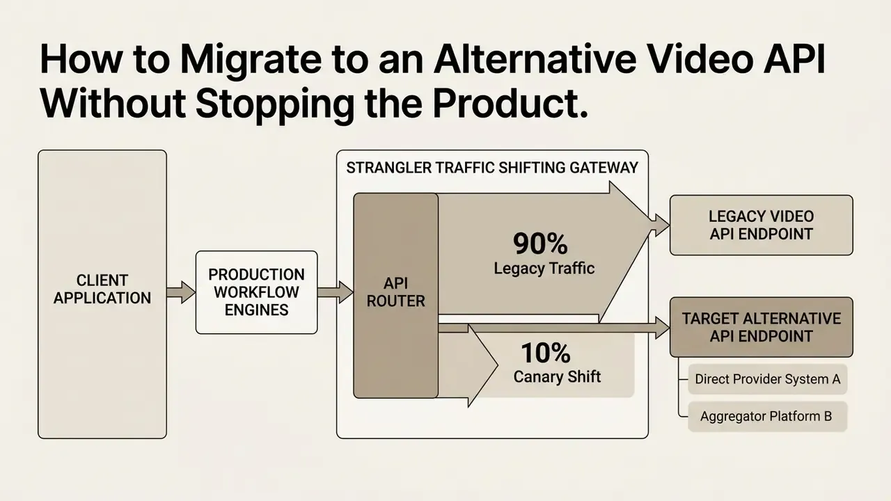 Traffic routing diagram showing a gateway splitting data between legacy and alternative API endpoints